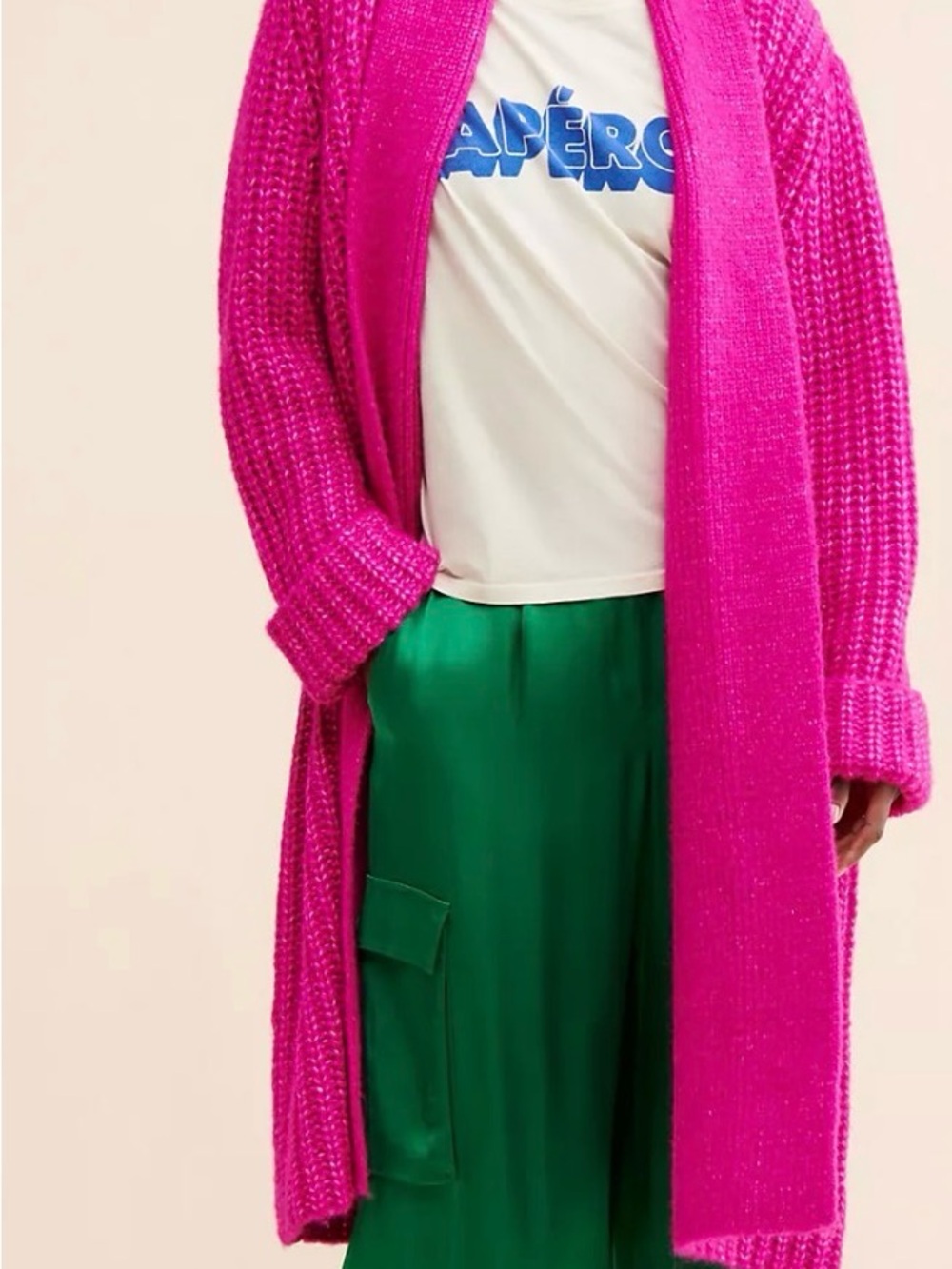 Anthropologie Hot Pink Open-Front Knit Cardigan